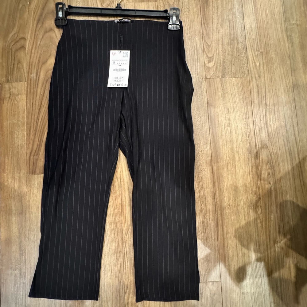ZARA Black Pinstripe Cropped Trousers | Size M